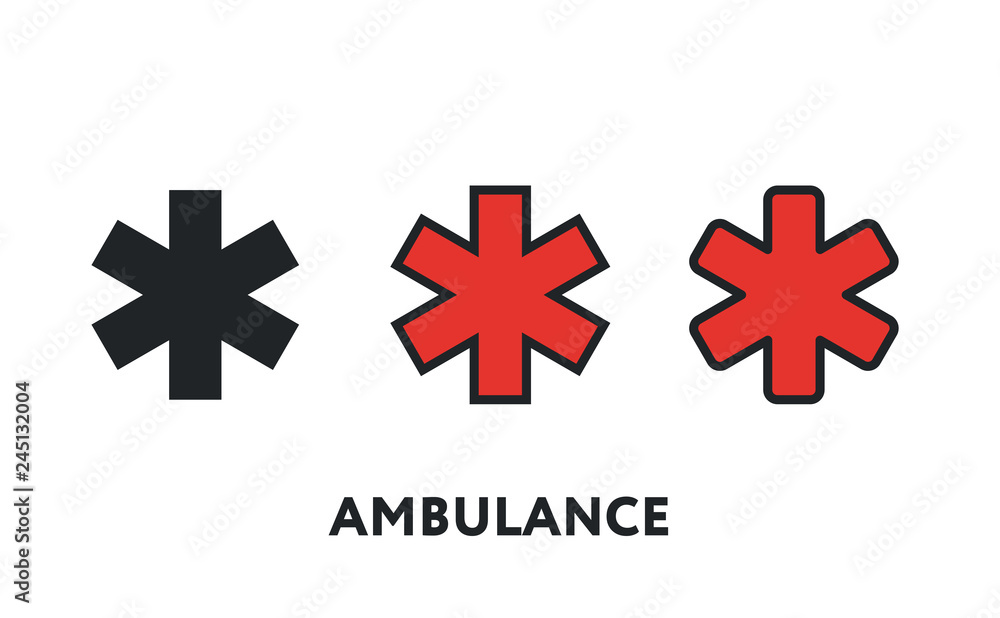 Obraz premium Ambulance Pharmacy Cross Sign. Emergency Hospital. Vector Flat Line Stroke Icon.