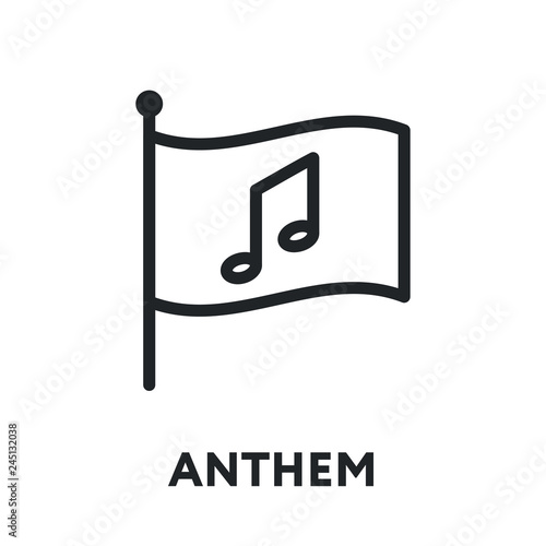 National Anthem Hymn. Song and Flag. Vector Flat Line Stroke Icon.