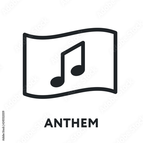 National Anthem Hymn. Song and Flag. Vector Flat Line Stroke Icon.