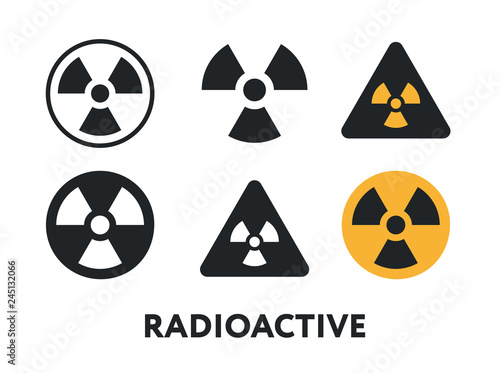 Radioactive Warning Sign. Nuclear Radiation Danger. Vector Flat Line Stroke Icon.