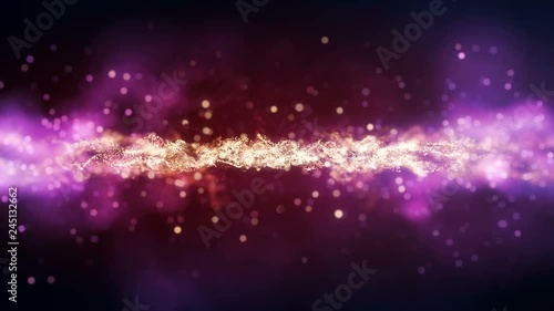 4K Abstract motion background animation shining particles stars sparks and magic dust forming in space wave flow with light rays and projections seamless loop