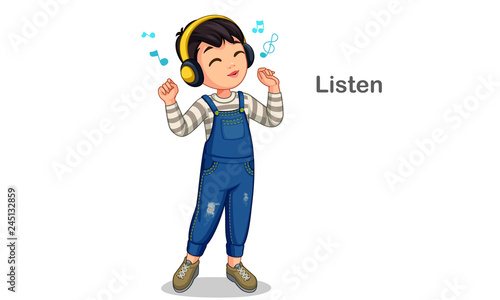Little boy listening music vector illustration © Pallavi