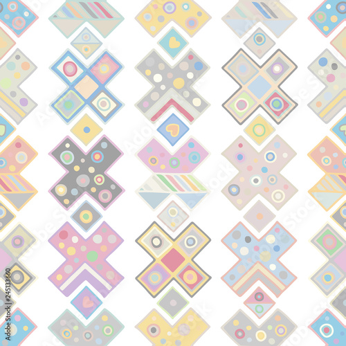 Seamless vector pattern. geometrical background with hand drawn decorative tribal elements. Print with ethnic, folk, traditional motifs. Graphic illustration for wrapping, wallpaper, fabric, packing
