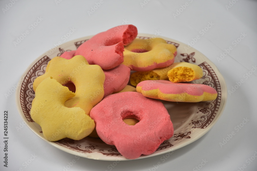 Romanian ,traditional  pink and yellow gingerbread for Easter ,turte