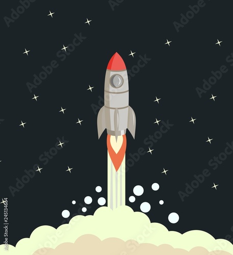 Fototapeta Naklejka Na Ścianę i Meble -  Color illustration of a rocket starts into space