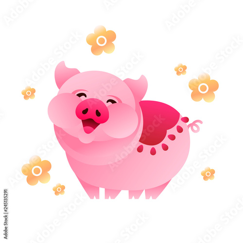 funny pig. symbol of 2019 new year. Chinese horoscope. vector cartoon illustration