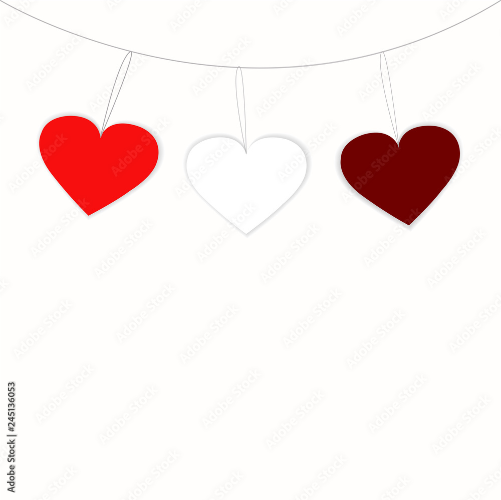 card with three hearts on a white background