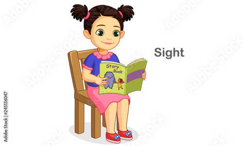 Little girl reading a book showing a Sight sense