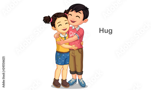 Little kids hugging vector illustration
