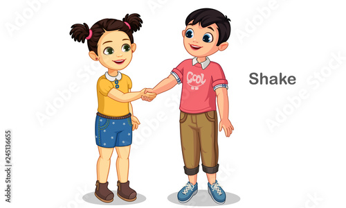 Little kids shaking hands vector illustration