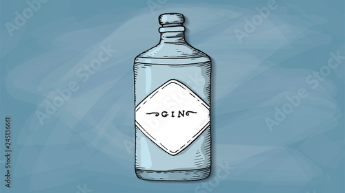 Vector Illustration of Gin Bottle Sketch Style