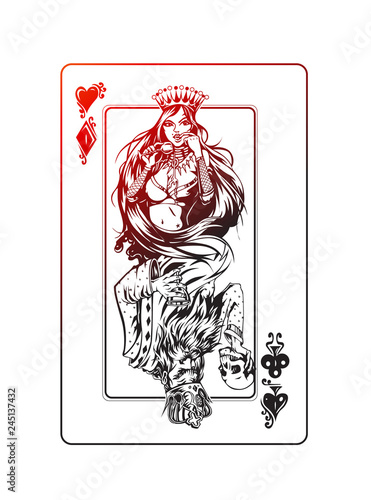 Casino Games - Poker playing card, Hand Drawn Sketch Vector illustration.