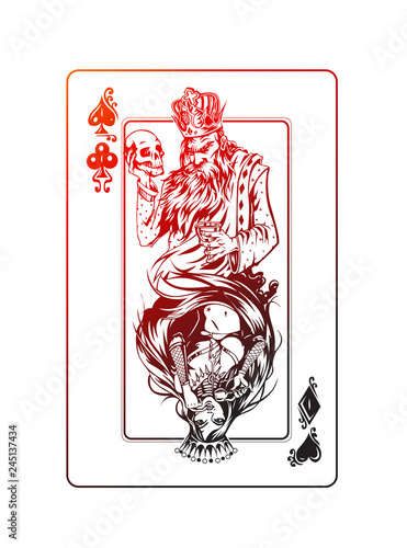 Casino Games - Poker playing card, Hand Drawn Sketch Vector illustration.
