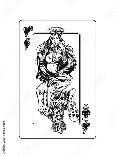 Casino Games - Poker playing card, Hand Drawn Sketch Vector illustration.