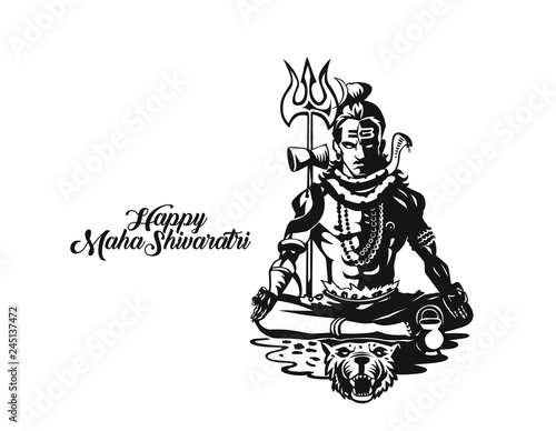 Lord Shiva - Happy Maha Shiwaratri  Poster, Hand Drawn Sketch Vector illustration.