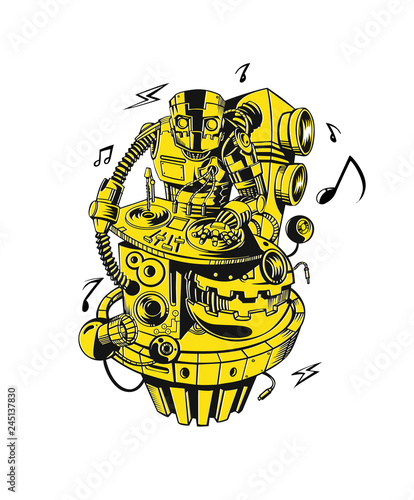 Robot party concept design for t-shirt print