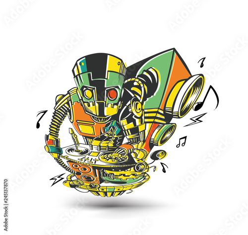 Robot party concept design for t-shirt print