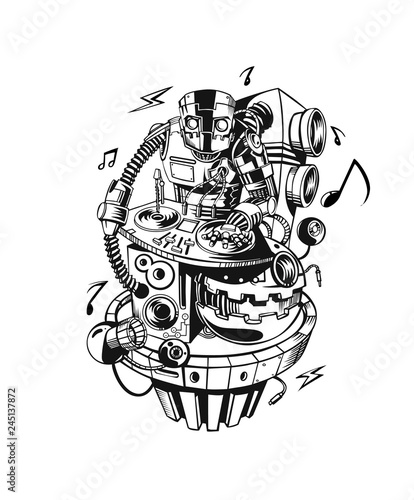 Robot party concept design for t-shirt print