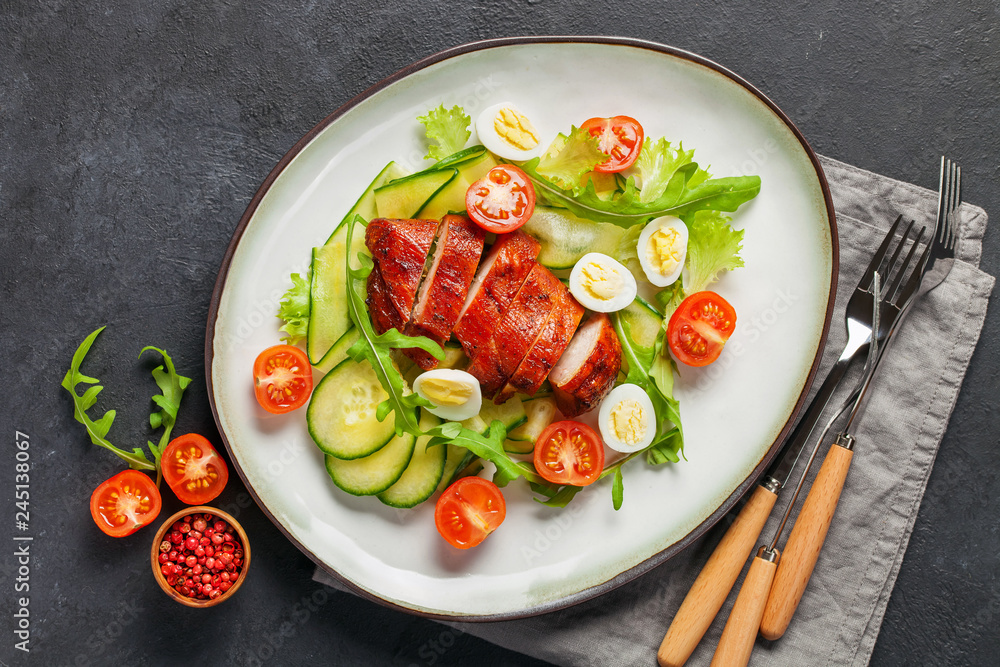 Chicken meat and vegetables salad. Chicken meat and vegetables salad.