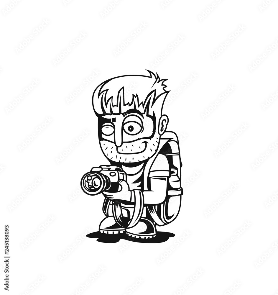 Cartoon vector illustration of a Photographer or reporter profession concept.