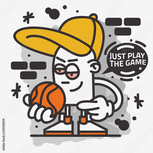 Basketball Themed Street Art Graffiti Aesthetic Cartoon Mascot Character T Shirt Print Design Vector Graphic
