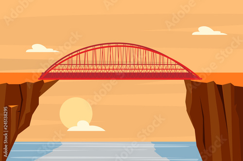 Landscape with bridge between cliffs 
