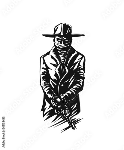 Silhouette of a gangster with a gun in hand.