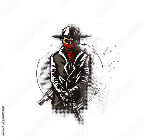 Silhouette of a gangster with a gun in hand.