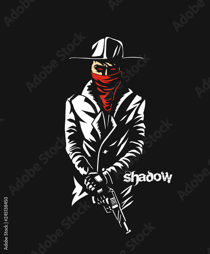 Silhouette of a gangster with a gun in hand.