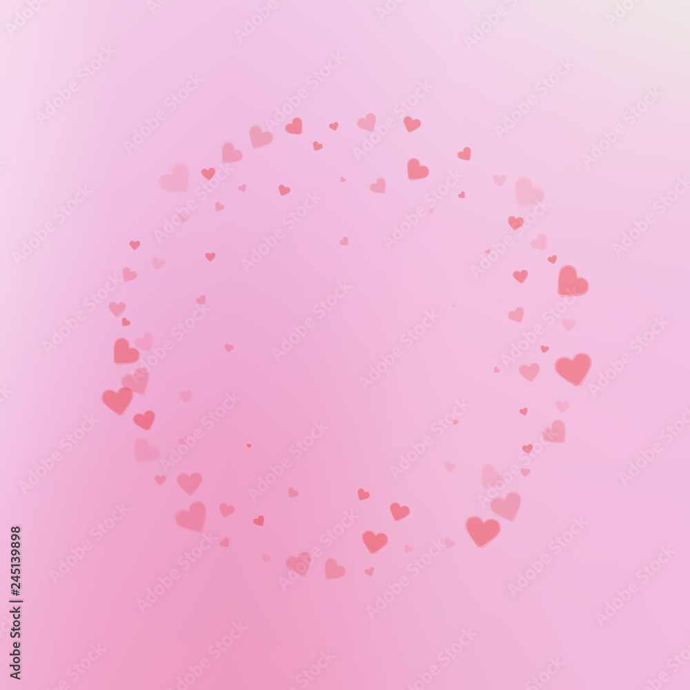 Red heart love confettis. Valentine's day frame ex