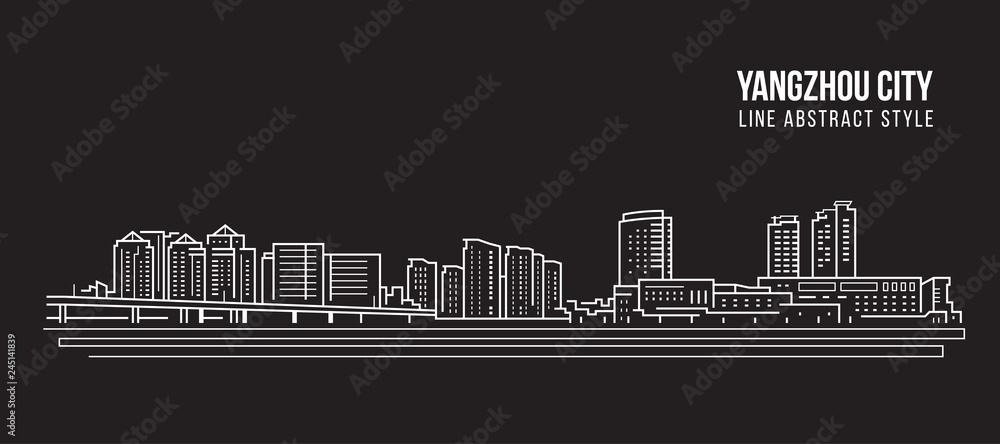Cityscape Building Line art Vector Illustration design -  Yangzhou city