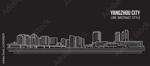 Cityscape Building Line art Vector Illustration design - Yangzhou city