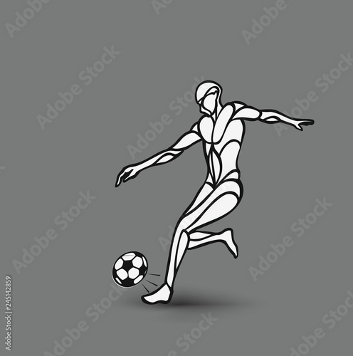 Football player kicks the ball  Hand Drawn silhouette illustration. vector background