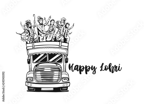 Happy Lohri India holiday festival of punjabi bhangra dance, vector illustration.