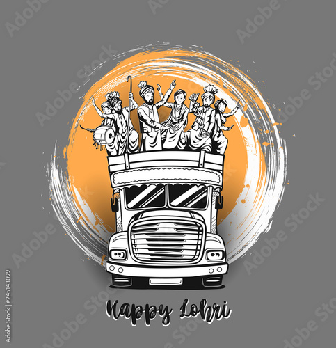 Happy Lohri India holiday festival of punjabi bhangra dance