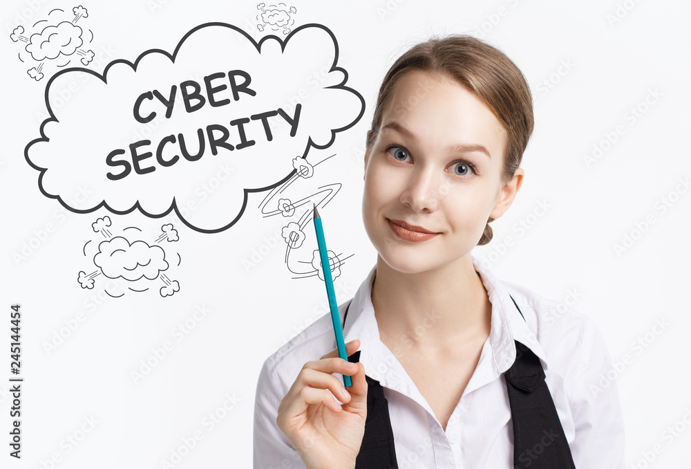 The concept of business, technology, the Internet and the network. A young entrepreneur working on a virtual screen of the future and sees the inscription: Cyber security The concept of business, technology, the Internet and the network. A young entrepreneur working on a virtual screen of the future and sees the inscription: Cyber security