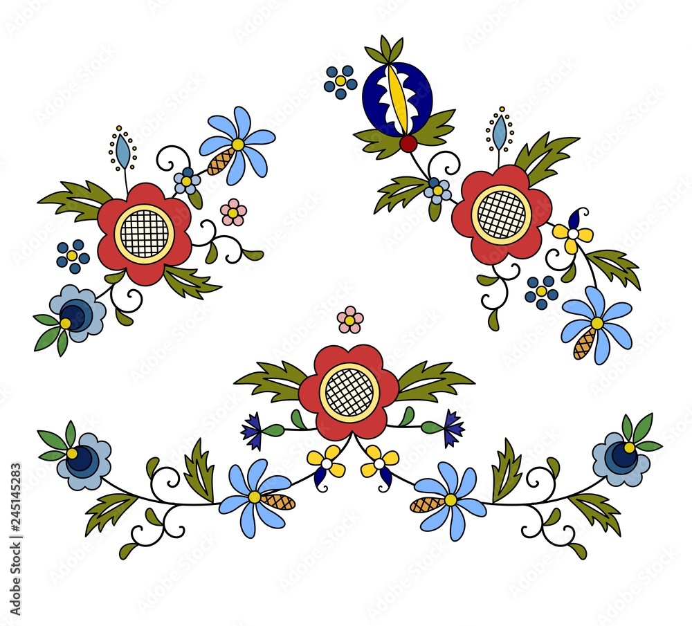 Traditional Modern Polish Kashubian Floral Folk Decoration Vector 