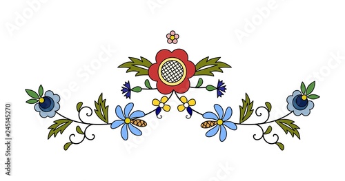 Traditional, modern Polish - Kashubian floral folk decoration vector, wzory kaszubskie, kaszubski wzór, haft photo