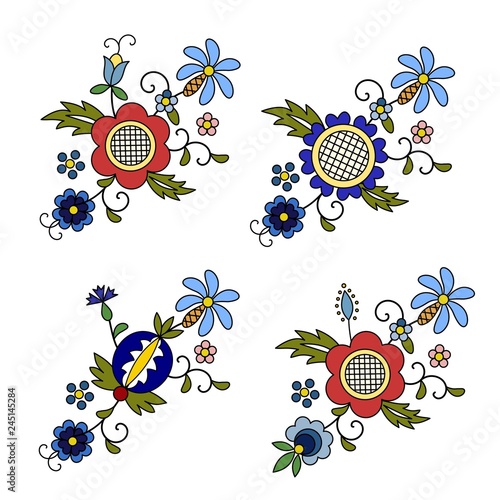 Traditional, modern Polish - Kashubian floral folk decoration vector, wzory kaszubskie, kaszubski wzór, haft
