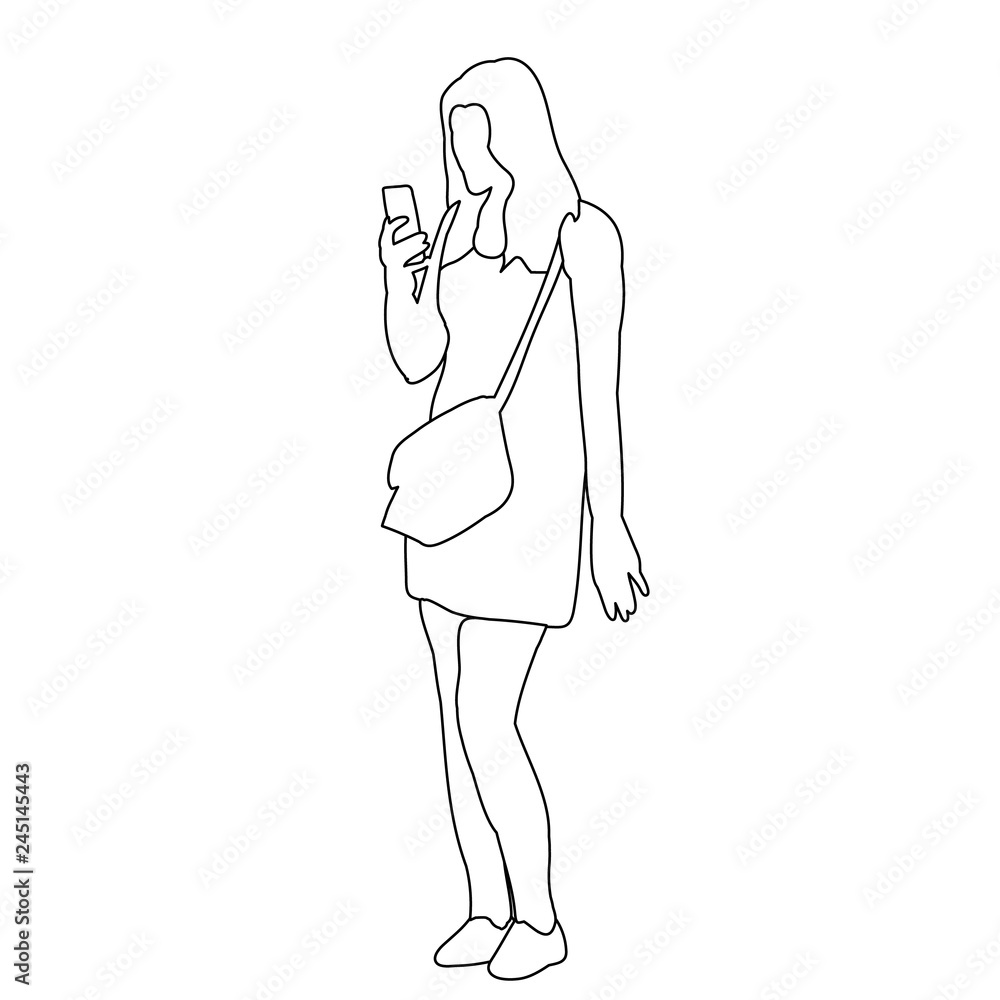 vector isolated sketch outline of a girl with a phone vector isolated sketch outline of a girl with a phone