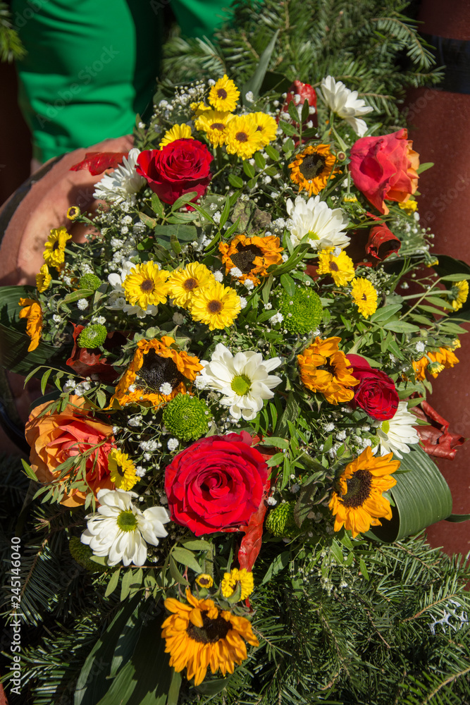 bouquet with yellow and red flowers