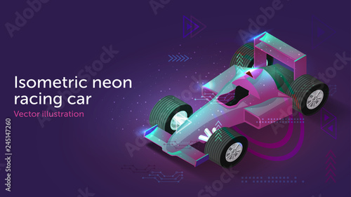 Isometric neon light racing car
