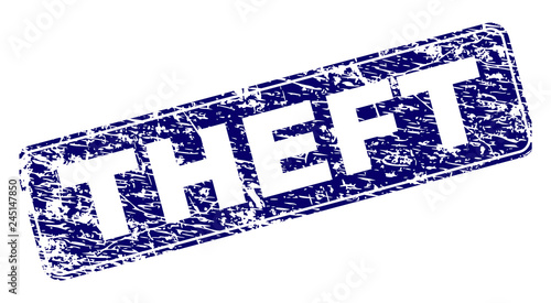 THEFT stamp seal print with grunge style. Seal shape is a rounded rectangle with frame. Blue vector rubber print of THEFT label with grunge style.