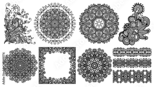 collection of seamless decorative ethnic ornamental floral design