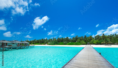 Fototapeta Naklejka Na Ścianę i Meble -  Maldives water bungalow on ocean water landscape