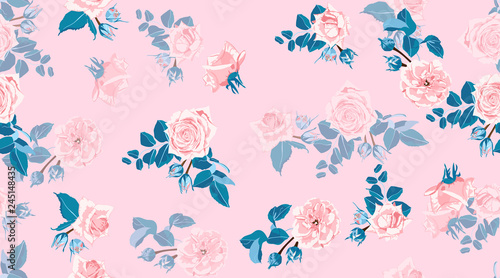 Floral Roses Pattern in Pastel Colors. © ingara