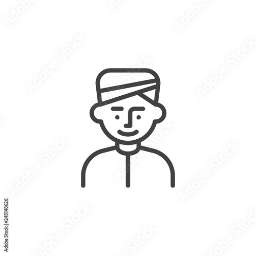 Man wearing turban line icon. linear style sign for mobile concept and web design. Indian man outline vector icon. Symbol, logo illustration. Pixel perfect vector graphics