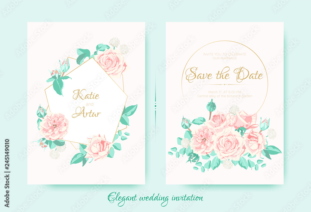 Wedding Invite with Roses Composition and Border. Wedding Invite with Roses Composition and Border.