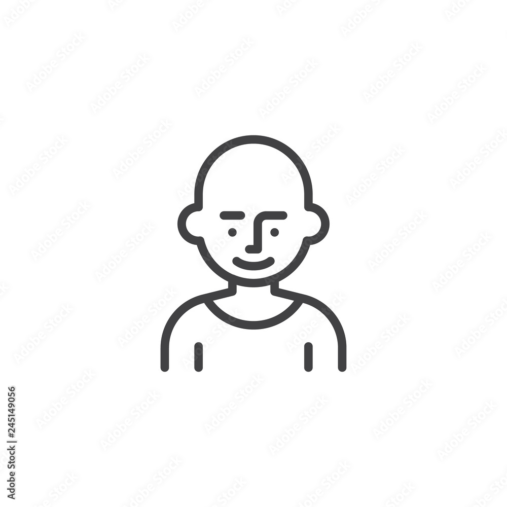 Bald boy avatar line icon. linear style sign for mobile concept and web design. Bald man character outline vector icon. Symbol, logo illustration. Pixel perfect vector graphics Bald boy avatar line icon. linear style sign for mobile concept and web design. Bald man character outline vector icon. Symbol, logo illustration. Pixel perfect vector graphics
