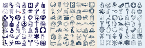 143 hand drawing doodle icon set